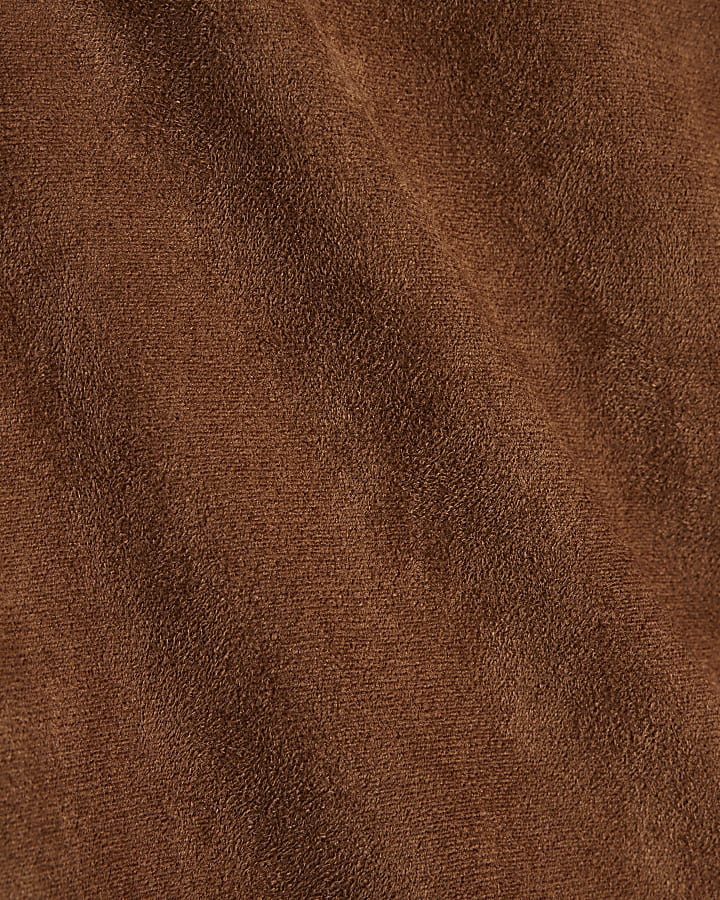 Tan Faux Suede Bubble Hem Bomber Jacket