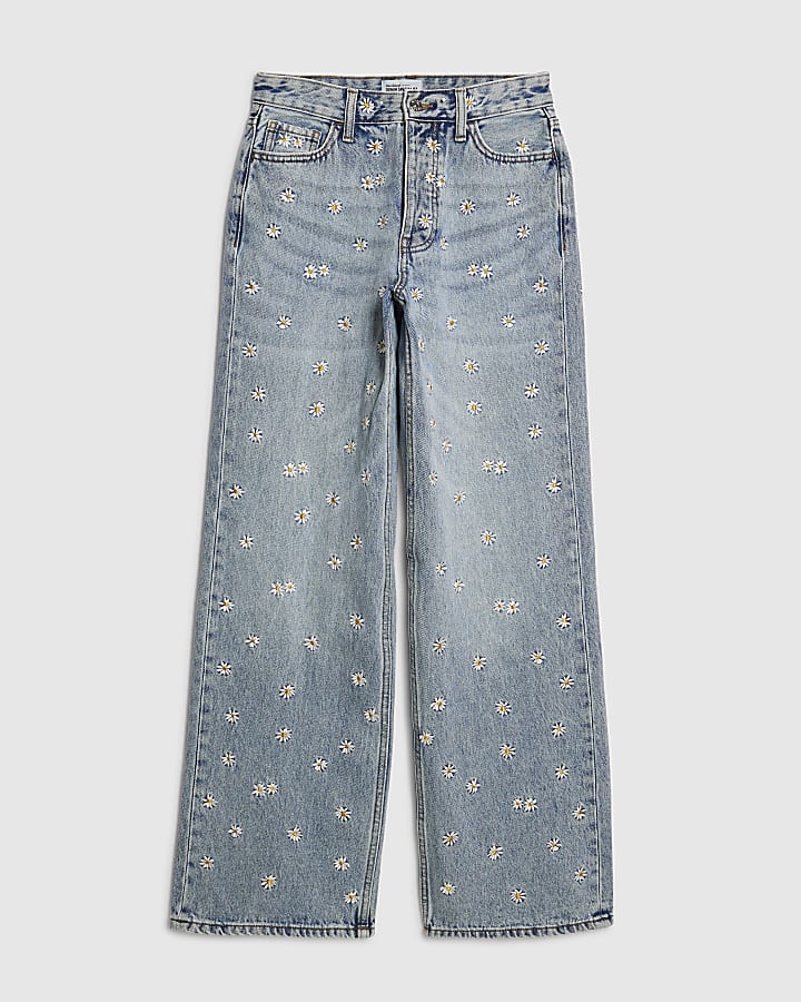 Blue Relaxed Straight Daisy Jeans