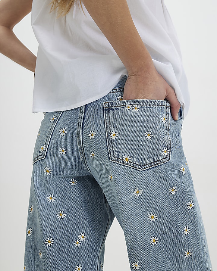 Blue Relaxed Straight Daisy Jeans