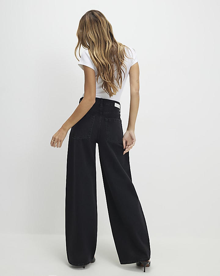 Black High Waisted Baggy Wide Leg Jeans