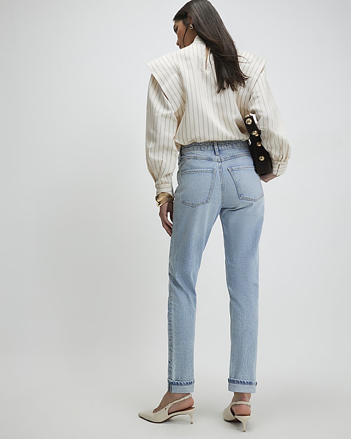 Blue Mid Rise Mom Sculpt Jeans