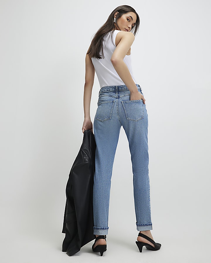 Blue Mid Rise Mom Sculpt Jeans