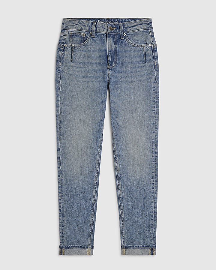 Blue Mid Rise Mom Sculpt Jeans