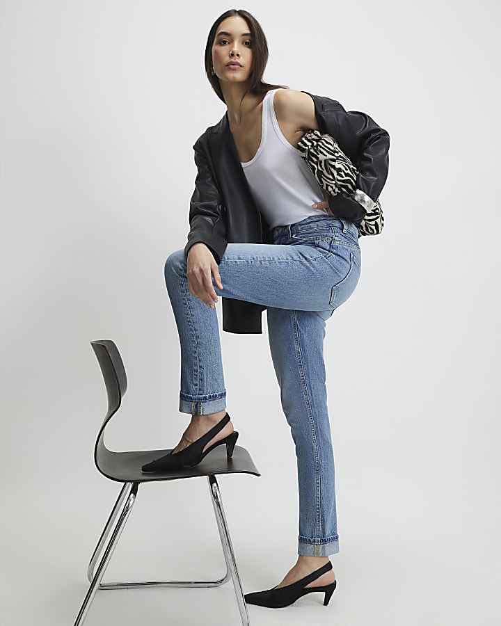 Blue Mid Rise Mom Sculpt Jeans