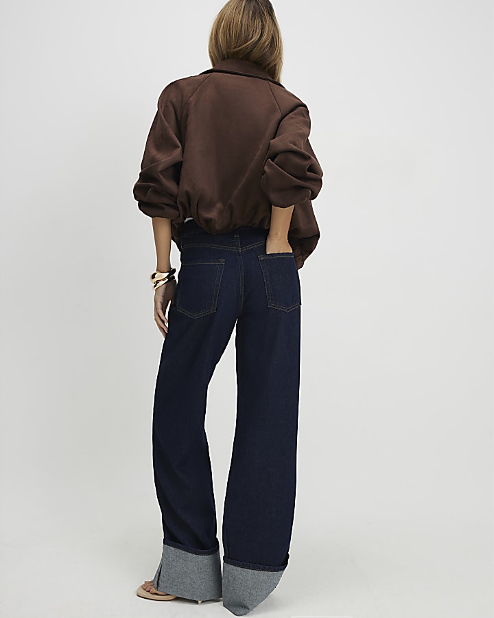 Blue Relaxed Straight Turn Up Cuff Jeans