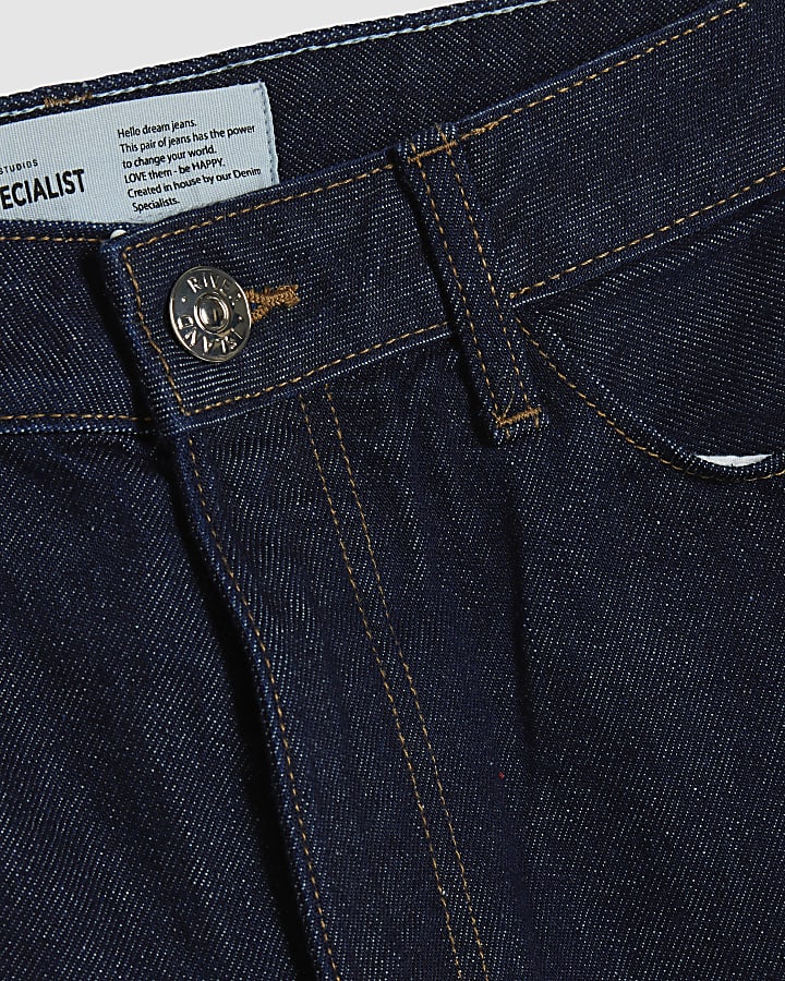 Blue Relaxed Straight Turn Up Cuff Jeans