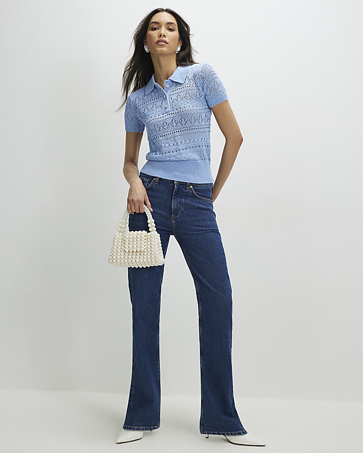 Blue Stitchy Polo Top