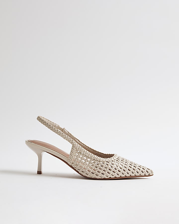 White Woven Slingback Court Heels