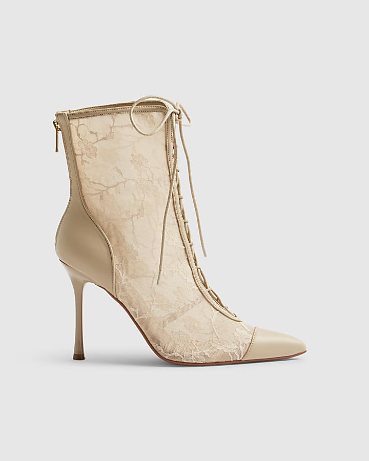 Pink Lace Pointed Toe Ankle Boots