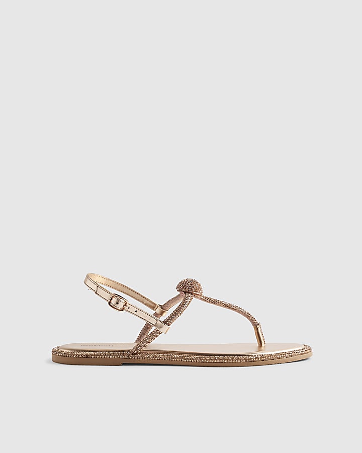 Rose Gold Leather Embellished Sandals