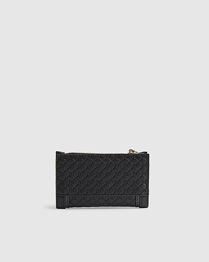 Black Embossed Monogram Print Mini Purse