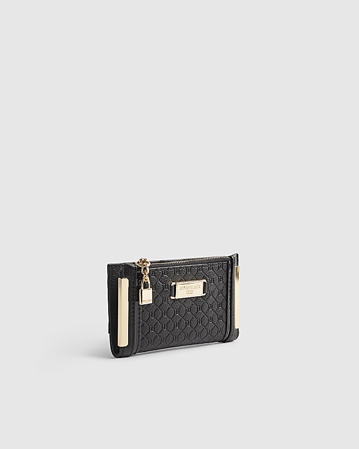 Black Embossed Monogram Print Mini Purse