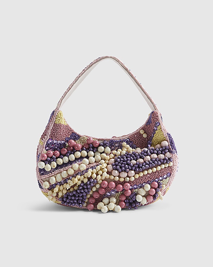 Purple Chunky Beaded Shoulder Bag
