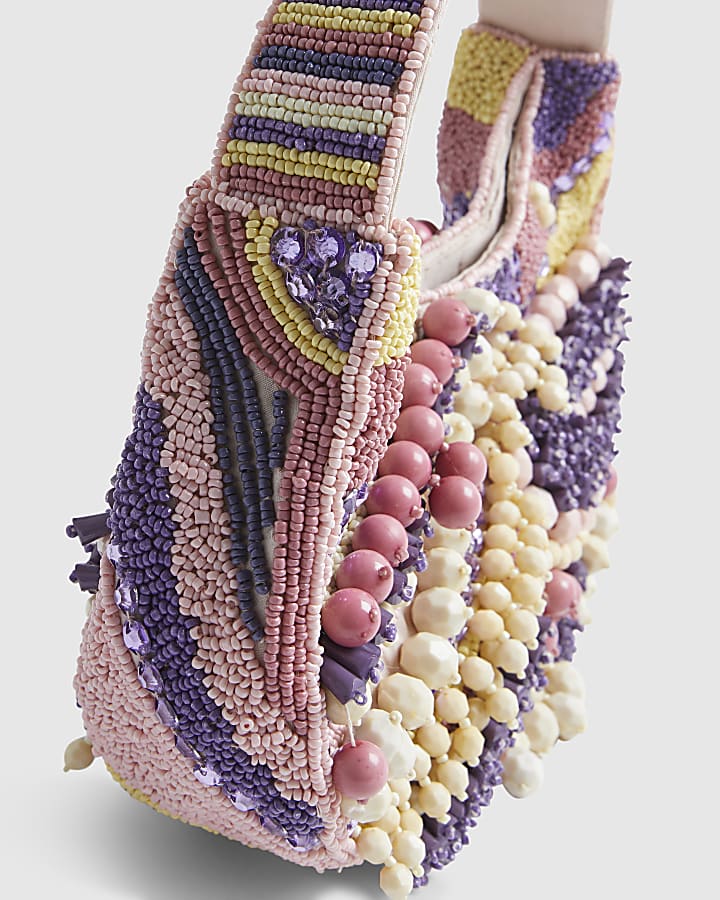 Purple Chunky Beaded Shoulder Bag