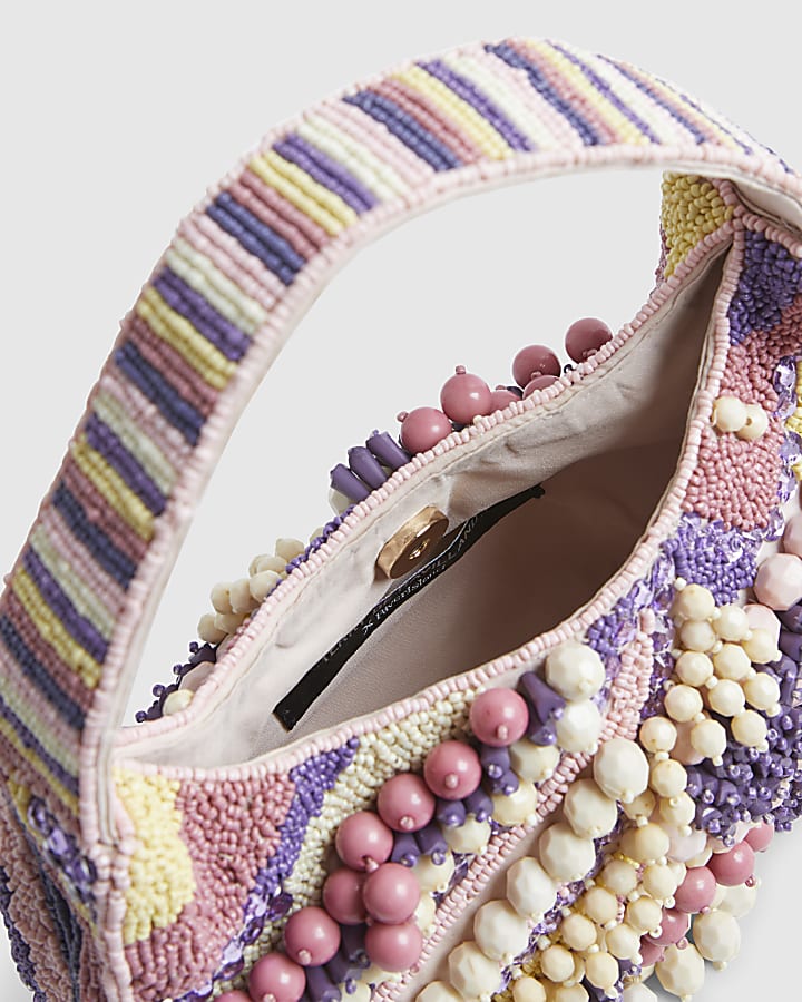 Purple Chunky Beaded Shoulder Bag