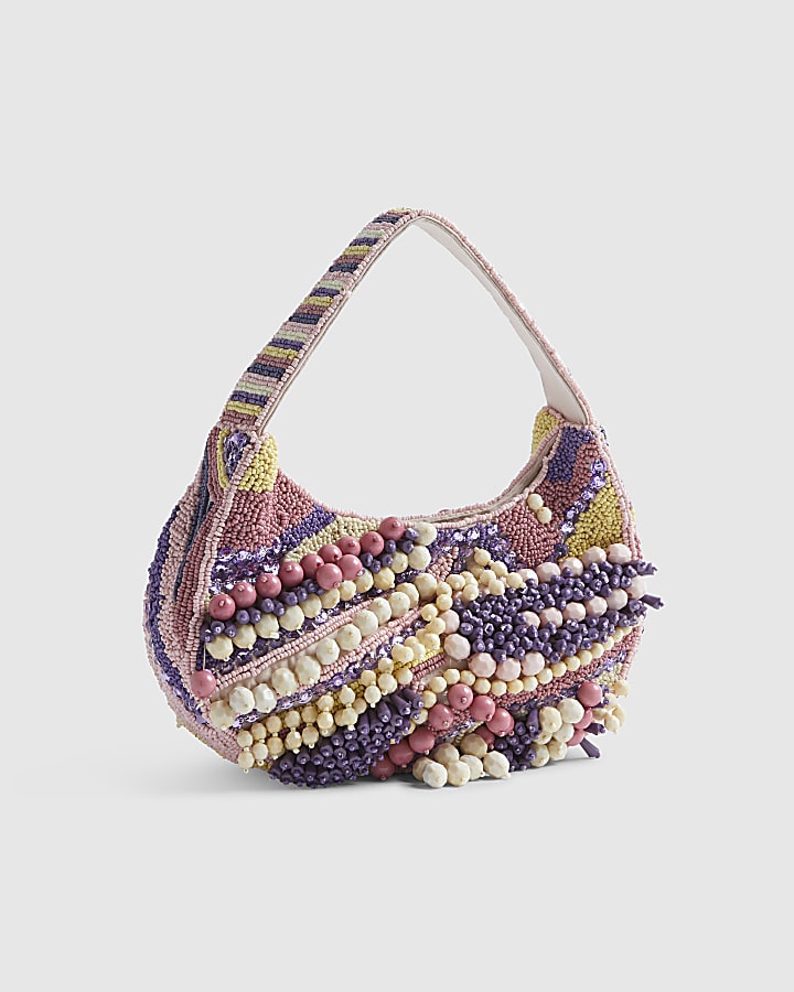 Purple Chunky Beaded Shoulder Bag