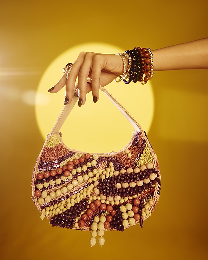 Purple Chunky Beaded Shoulder Bag