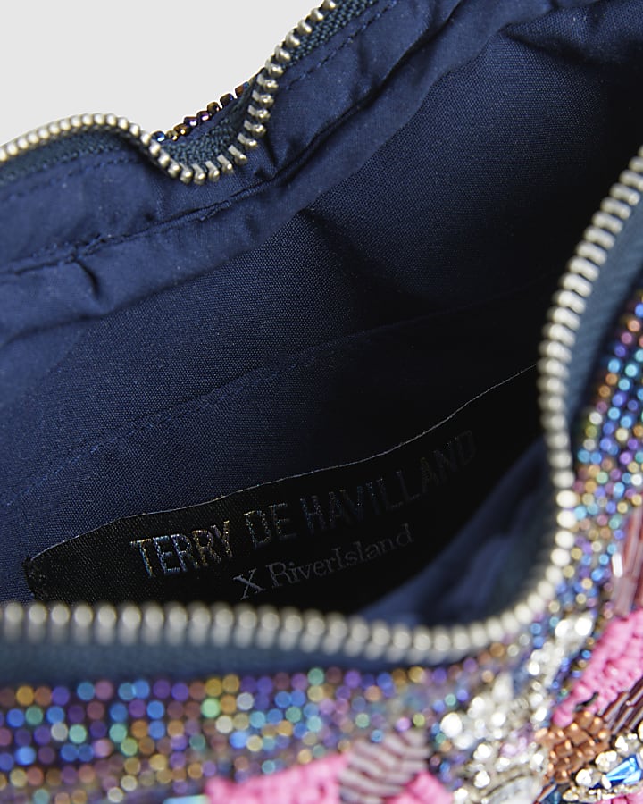 Blue Embellished Butterfly Cross Body Bag