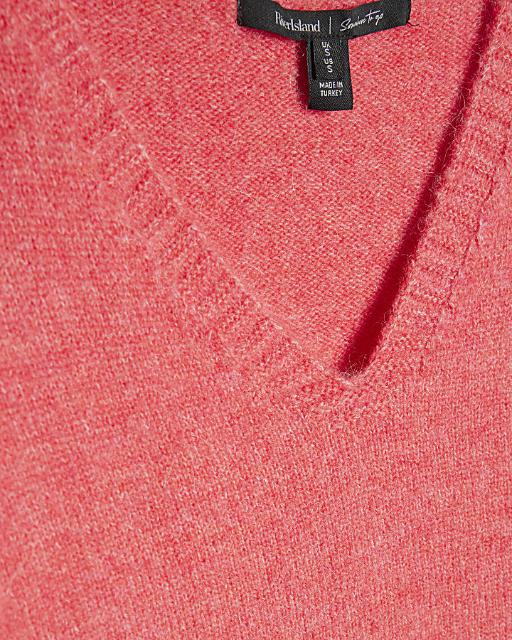 Pink Knitted V Neck Jumper