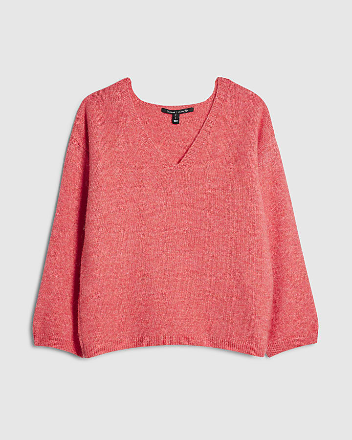 Pink Knitted V Neck Jumper