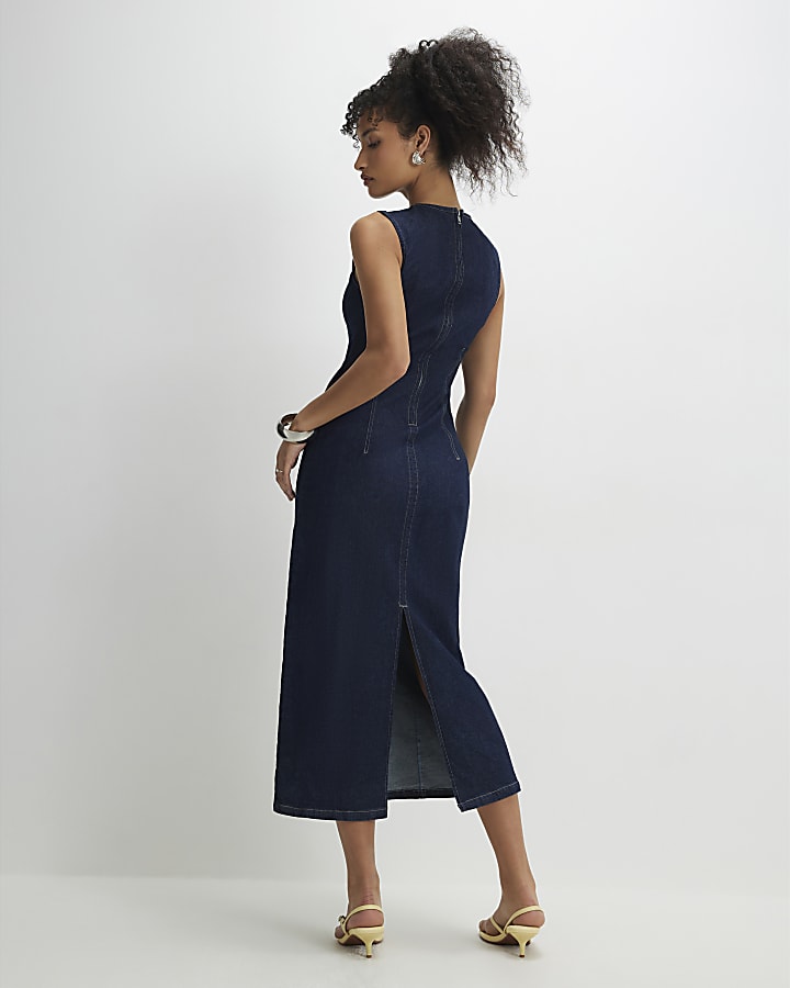 Blue Sculpt Bodycon Denim Midi Dress