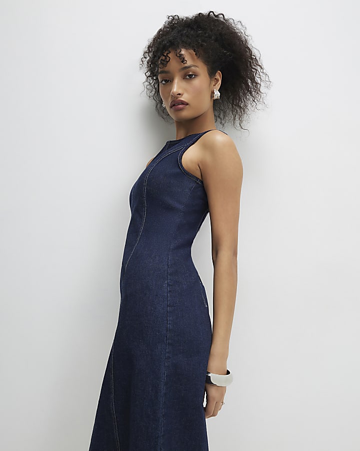 Blue Sculpt Bodycon Denim Midi Dress