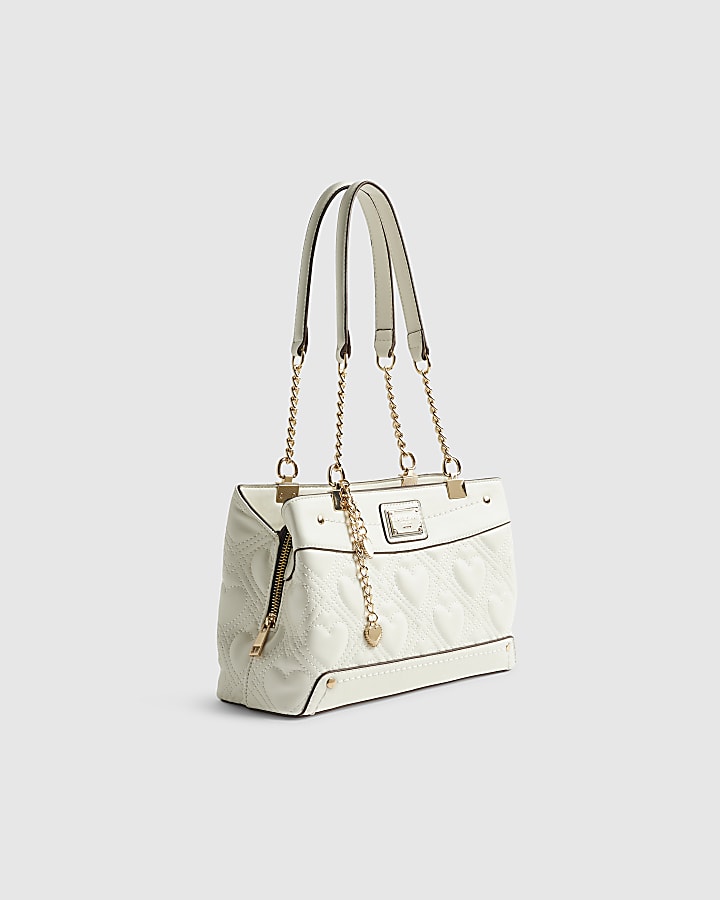 Cream Heart Chain Handle Shoulder Bag