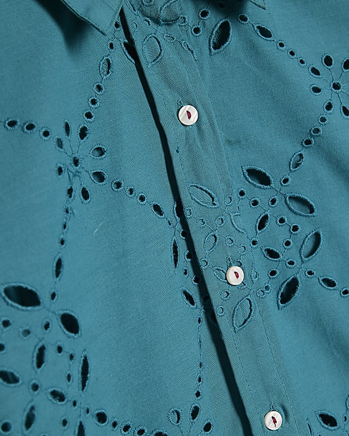 Blue Poplin Cutwork Shirt