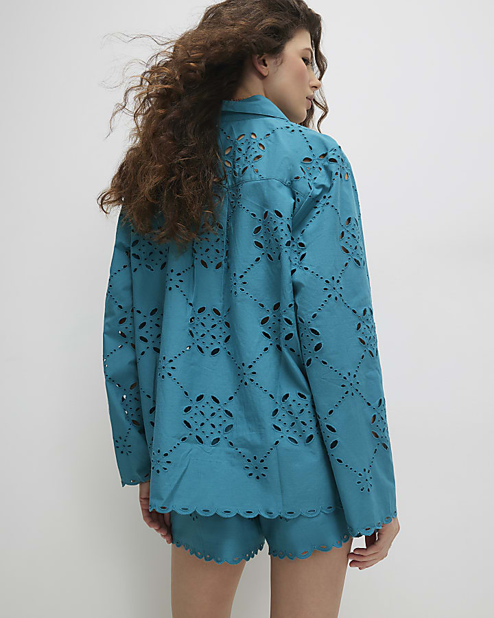Blue Poplin Cutwork Shirt