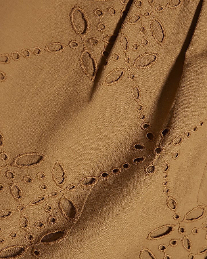 Brown Poplin Broderie Shorts