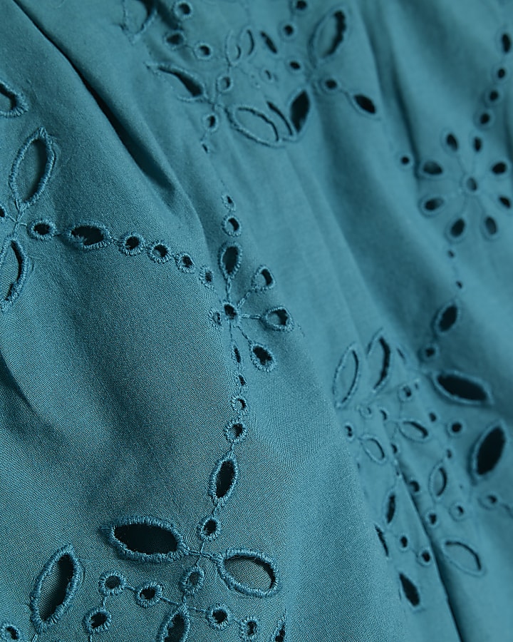 Blue Poplin Cutwork Shorts