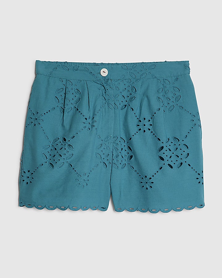 Blue Poplin Cutwork Shorts