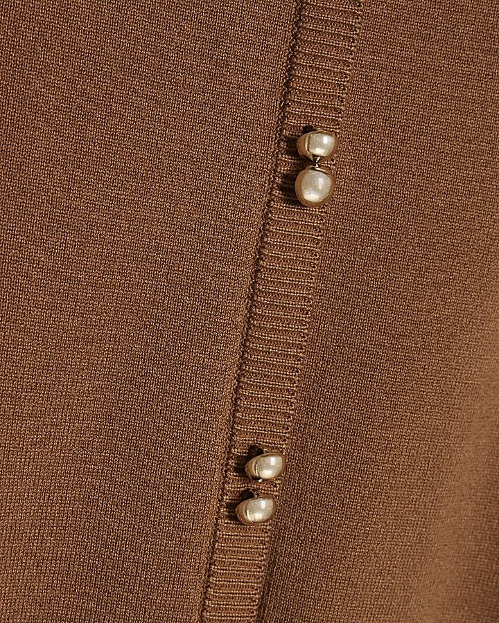 Brown V Neck Button Jumper