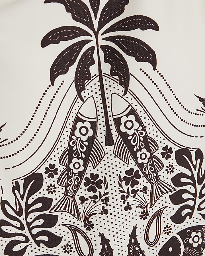 Cream One Shoulder Print Swimsuit