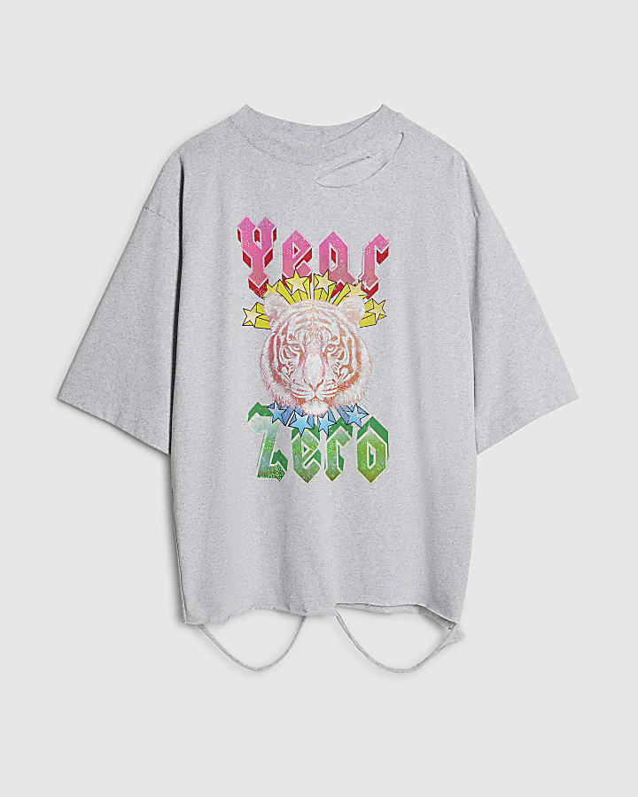 Grey Year Zero Tiger Boyfriend Fit T-Shirt