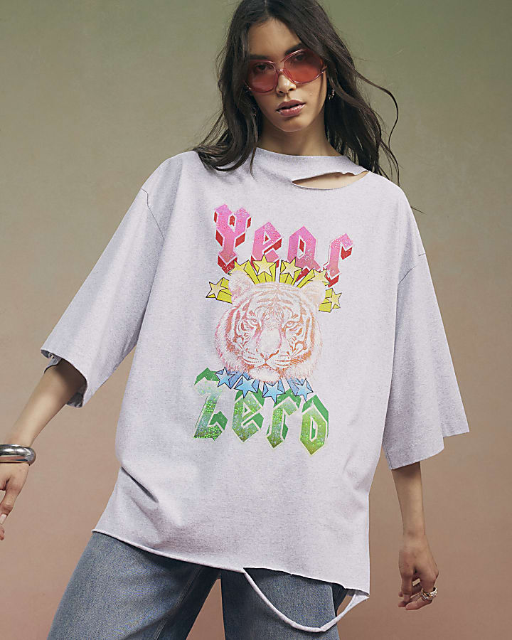 Grey Year Zero Tiger Boyfriend Fit T-Shirt