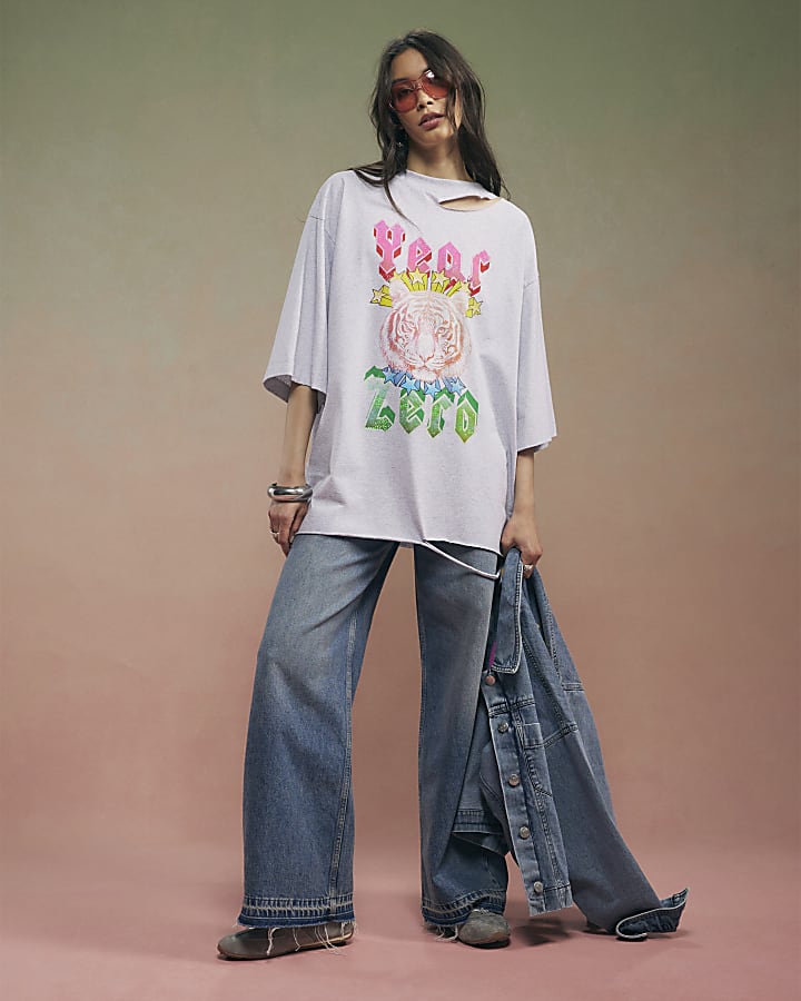 Grey Year Zero Tiger Boyfriend Fit T-Shirt