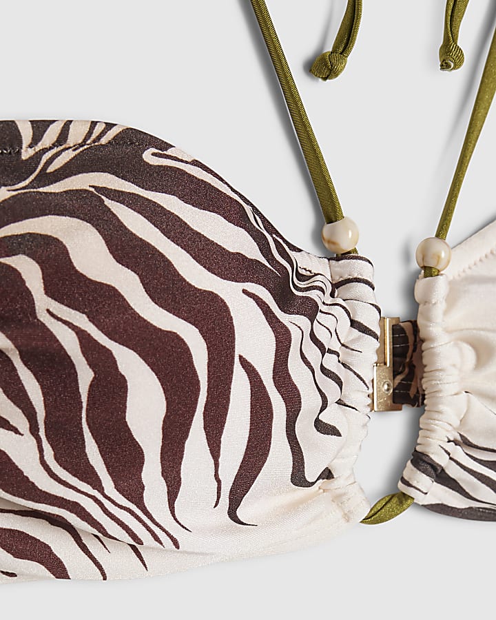 Cream Animal Print Bikini Top