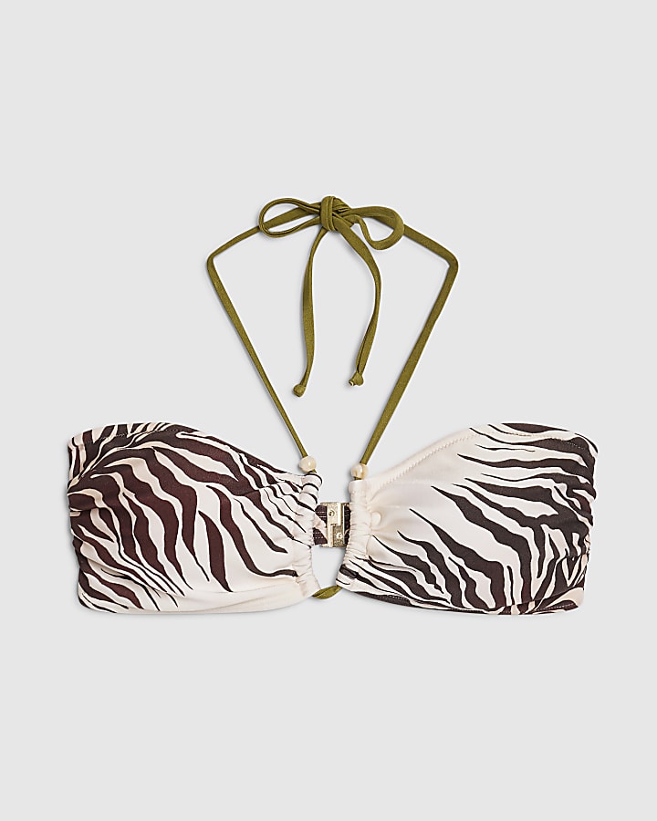 Cream Animal Print Bikini Top