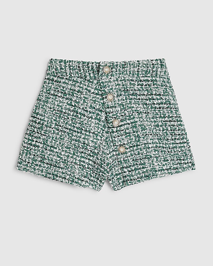 Green Boucle Wrap Over Shorts