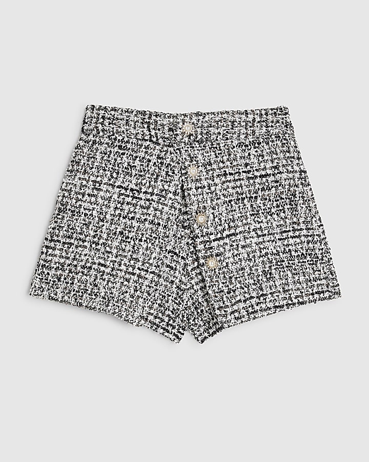 Black Boucle Wrap Over Shorts
