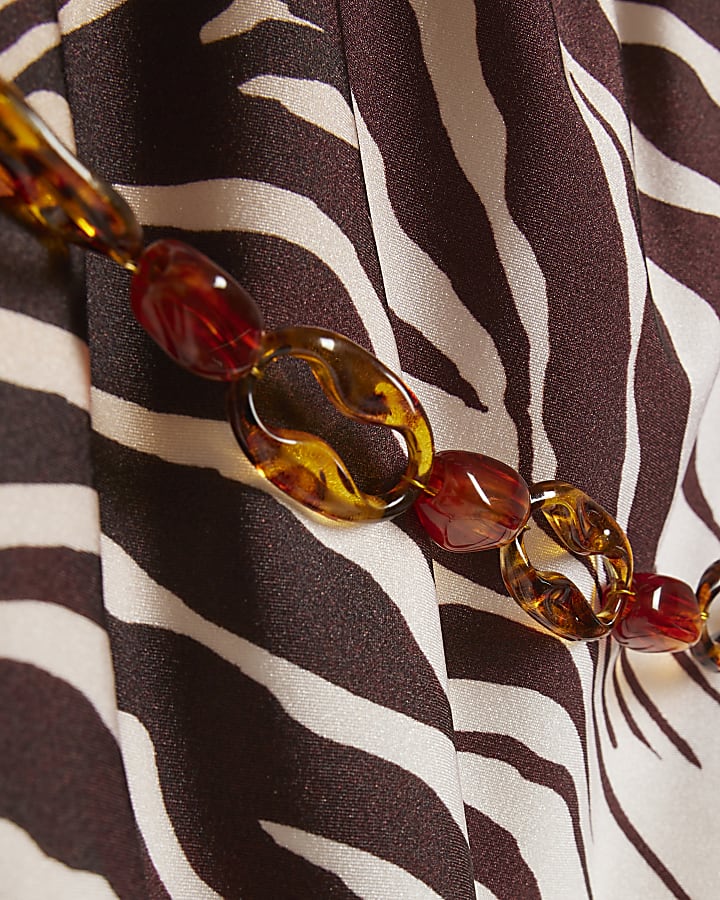 Cream Animal Print Plunge Neck Swimsuit