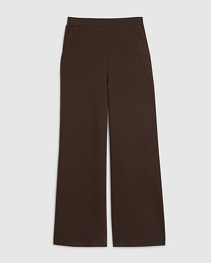 Brown Ponte Wide Leg Trousers