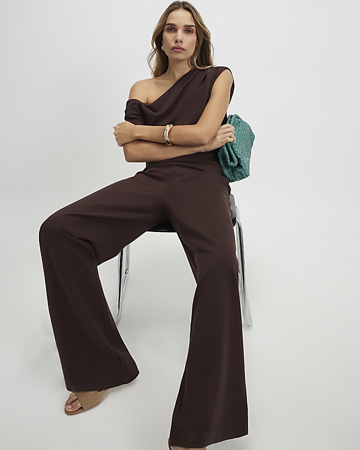 Brown Ponte Wide Leg Trousers