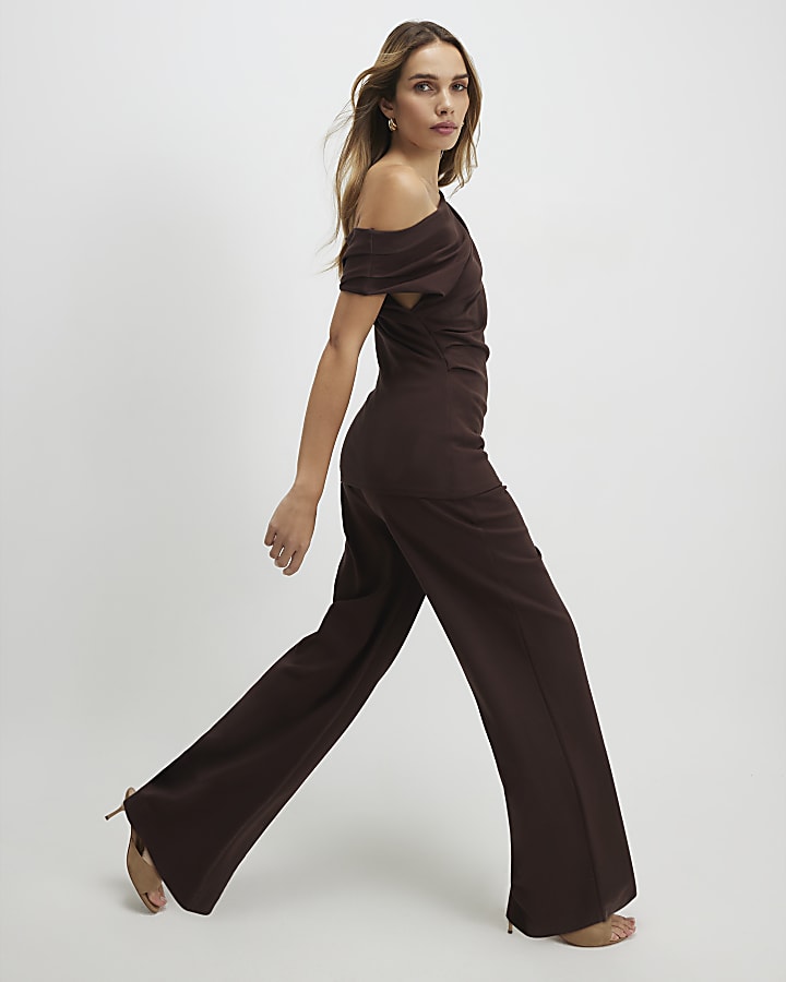 Brown Ponte Wide Leg Trousers