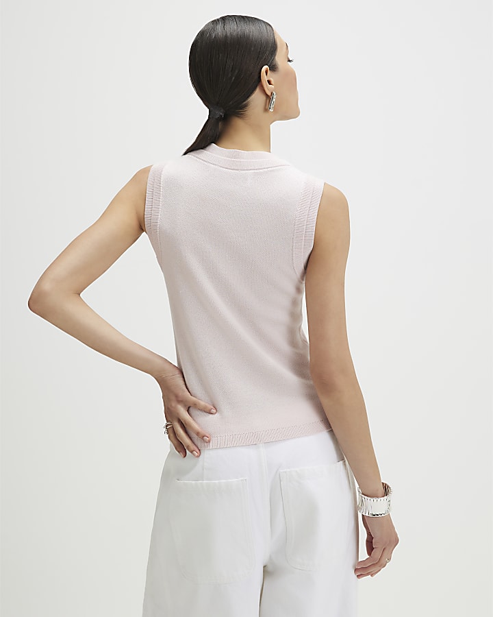 Pink Linen Blend Double Layer Knitted Vest