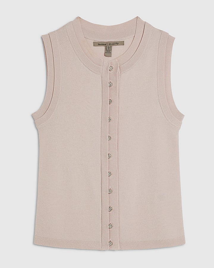 Pink Linen Blend Double Layer Knitted Vest