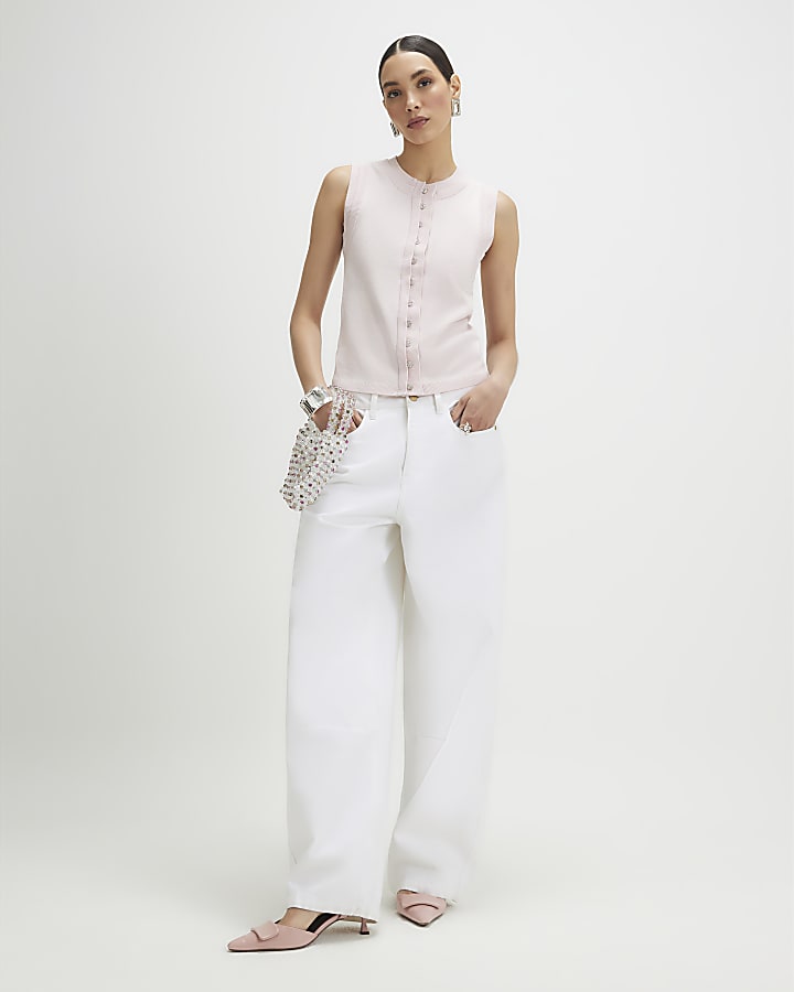 Pink Linen Blend Double Layer Knitted Vest