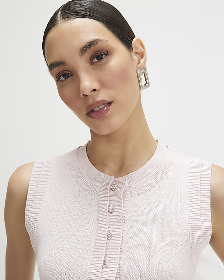 Pink Linen Blend Double Layer Knitted Vest