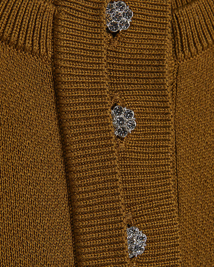 Brown Linen Blend Double Layer Knitted Vest